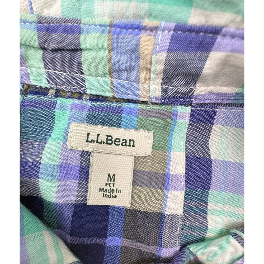 LL Bean Madras Patchwork Plaid Shirt Petite Roll Tab Sleeve Cottage MP - Picture 4 of 16